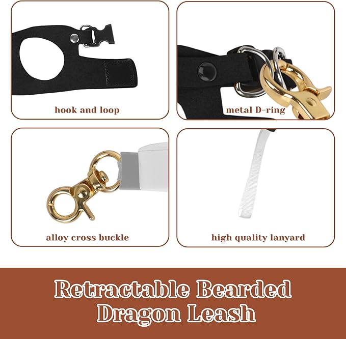 3Pack Bearded Dragon Leash and Harness Set, Bearded Dragon Accessories Clothes Stuff, Adjustable Easy Walk Rat Harness with 6.56 ft, Vest Accessories for Reptile Squirrel Rat Walking (3 Size, Black)