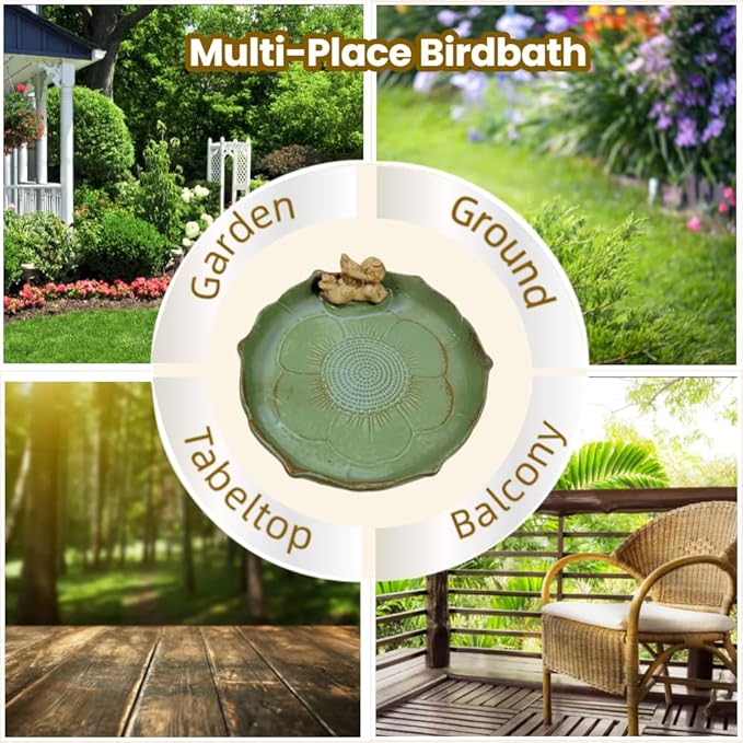 Ceramic Ground Bird Bath Bowl for Outside, BirdBath Bowl Only, Ground Bird Feeders and birdbath for Outdoors, Tabletop，Balcony and Garden