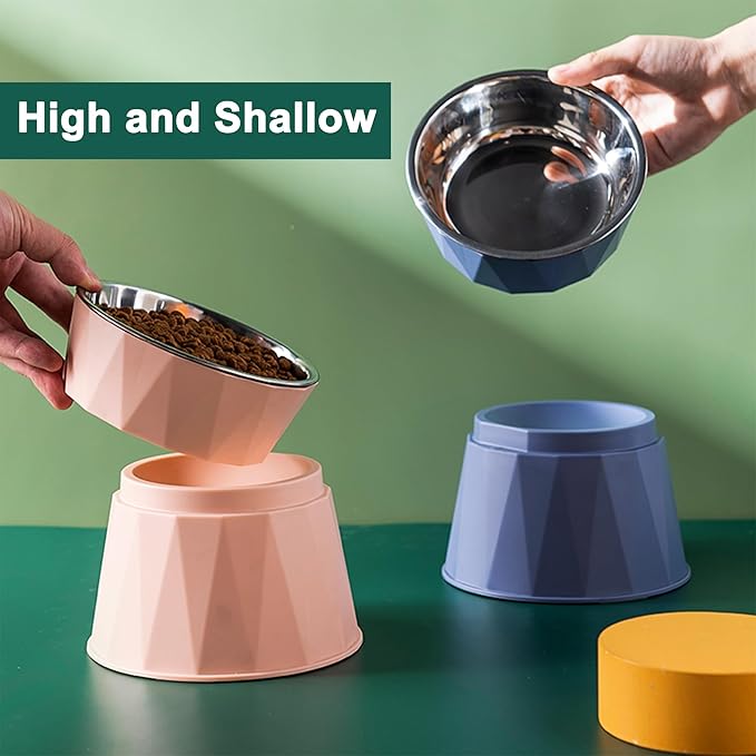 Elevated Cat Bowls for Food and Water 2Pcs, Raised Cat Food Bowls Beneficial for Digestion, Resonable Height, Whisker-Relief, Easy to Clean, 13oz(Blue)