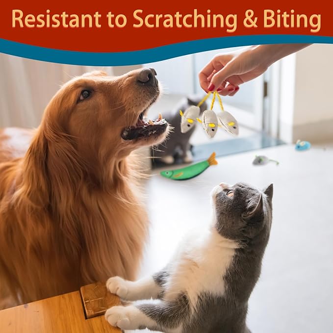 Cat Kicker Toy 6-Pack Organic Catnip Toys for Cats Squeak Mice Set with Rattle Crinkle Sound Soft Teething Chew Interactive Flopping Toys for Indoor Kittens Durable Fish-Shaped Kicker Relieve Boredom