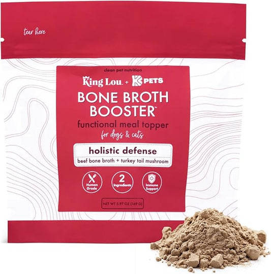 King Lou Pets + BK Pets - Bone Broth Booster Holistic Defense - Beef Bone Broth Topper - Beef Bone Broth and Turkey Tail Mushroom - Bone Broth for Holistic Immune Defense - Dogs and Cats Bone Broth