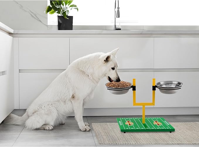 NCAA Iowa State Cyclones Goalpost Football Field Dog Feeder – Adjustable Elevated Dog Bowls with Stand, 2 Stainless Steel Bowls, Non-Slip Rubber Feet, Raised Pet Feeder for Large & Small Dogs