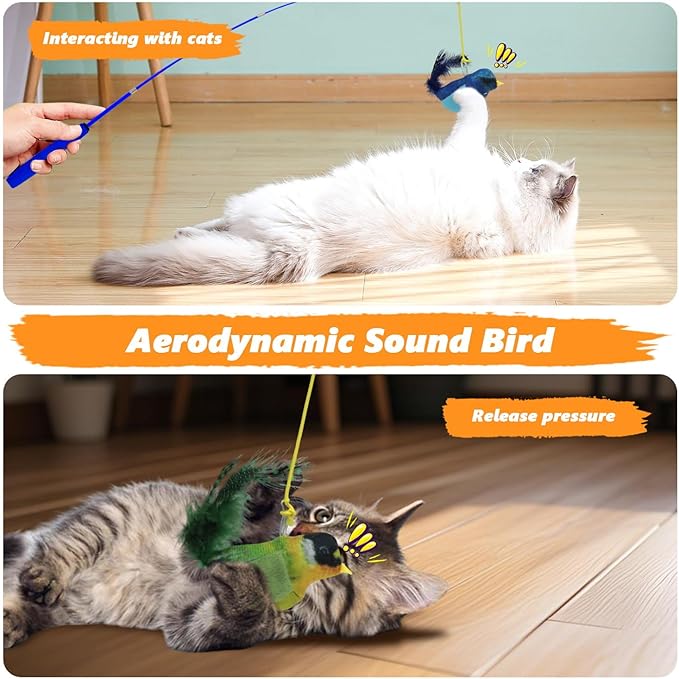 Cat Toys Pack, Interactive Cats Toys for Indoor Cat, Speedy Tail 2.0 Cat Toy, Teaser Feather Mouse Toy for Kittens (22PCS)