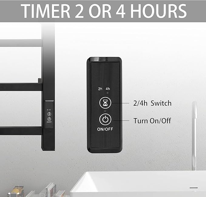 KEG Towel Warmer 4 Bars for Bathroom Wall Mounted Bath Towel Heater Hardwired and Plug-in with Built-in Timer Matte Black