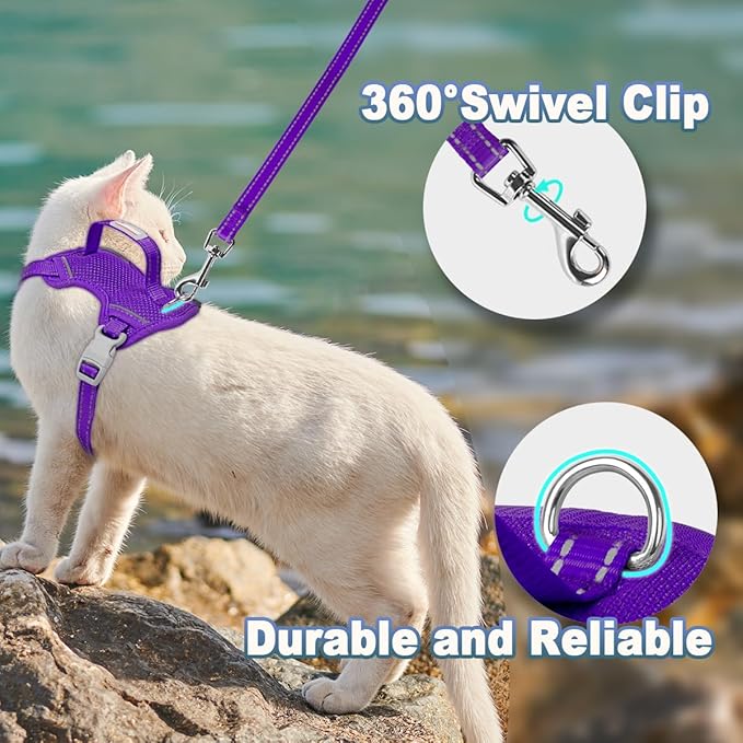 Cat Harness and Leash Set Escape Proof for Kitten Walking, Soft Adjustable Top Handle Vest Harnesses for Cats, Easy Control Breathable Reflective Small Medium Large, Purple, M