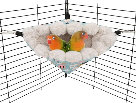 Wontee Bird Nest House Winter Warm Hanging Hammock Bird Bed Snuggle Hut for Parakeets Budgies Caique Conures Cockatiels (Medium, Blue)