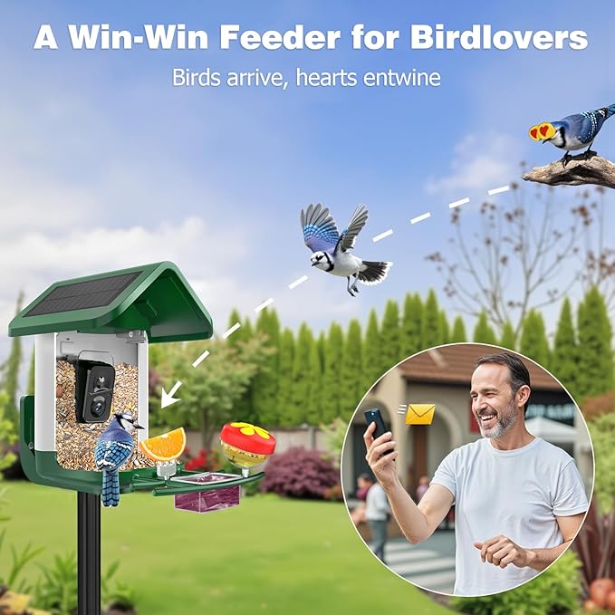 Bird Feeder with Camera Solar Powered : Smart Bird Camera Feeder 2K Live Feed for Backyard - AI Identify Auto Capture Videos, Gifts for Birdlovers Mom Dad, 2.4GHz WiFi