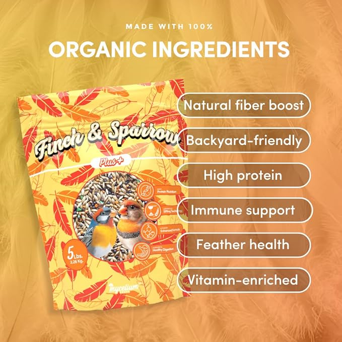 Mycelium Organic Finch & Sparrow Plus Bird Feed (5 LB Bag) | High Protein, Vitamin Enriched Bird Seed Blend for Finches, Sparrows & Canaries | Daily Pet & Wild Bird Food | Non-GMO, Made in USA