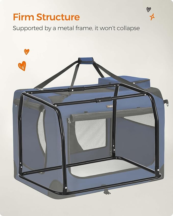 Feandrea 36 Inches Collapsible Soft Dog Crate, Portable Travel Dog Crate for Indoor and Outdoor Use, Dog Carrier Kennel with Safety Zippers, for Living Room, Car, Travelling, Campin, Dark Blue UPDC90Z