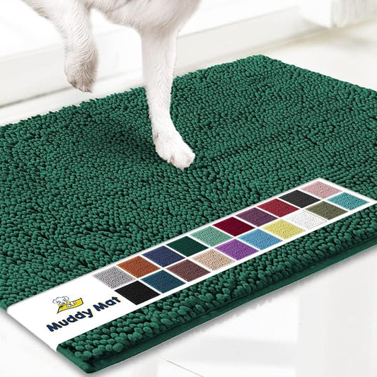 Muddy Mat® Shown on TV – Super Absorbent Door Mat Indoor, Microfiber Quick Dry Chenille Entryway Rug, Non-Slip Front Door Mat, Indoor Mats for Entryway, Machine Washable Pet Rug, Dark Green 24"x36"