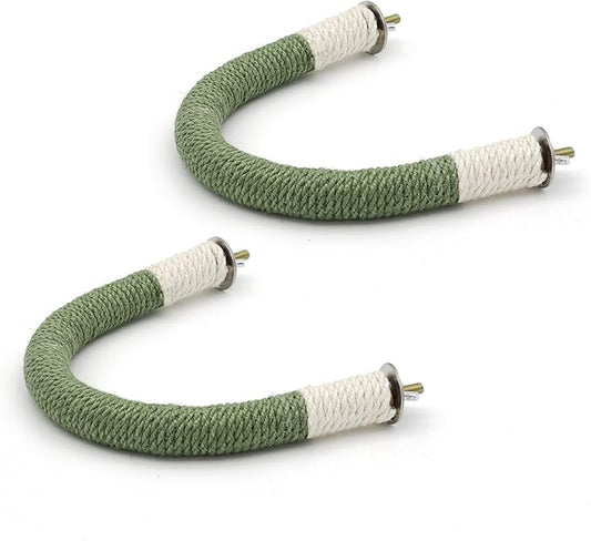 2 Pcs Medium Bird Stand Perch U Shape Hemp Rope Green Wood Parrot Perches for Medium Birds,Parakeets Macaw Cockatiels Conures Love Birds Finches,Bird Training Educational Stand Toys (M,2 Pack)