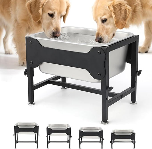 BWOGUE 3 Gal Elevated Large Dog Water Bowl, Raised Stainless Steel Bowl Stand Large Breed, 4 Height Adjustable (9", 11", 13", 15") Non-slip Dog Feeding Station for Joint Pressure Relief Indoor Outdoor