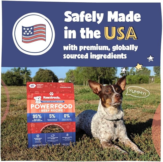 Pawstruck Air Dried Dog Food with Real Beef, Grain-Free, Made in USA, Non-GMO & Vet Recommended, High Protein Limited Ingredient Full-Feed for All Breeds & Ages, 2lb Bag