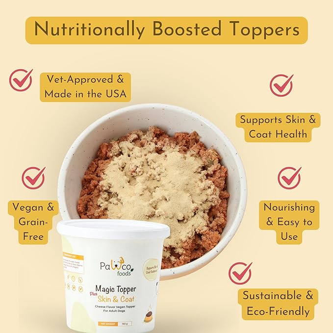 PawCo Magic Topper Skin & Coat - Dog Food Topper for Healthy Skin & Shiny Fur, Grain-Free Meal Enhancer with Omega-3 & DHA, 160g