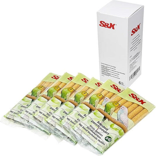 S&X Bird Perch Covers, Sand Perch Covers Sandpaper for Budgies, Canaries, Parakeets, Lovebirds and Other Small Birds (36-Pack Small 7.5" x 0.4")