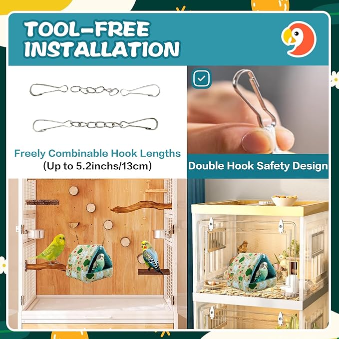 SUSOO Plush Warm Bird Nest House - Hanging Snuggle Bed Velvet Shed Hut Cage Fluffy Hideaway Winter Sleeping Hammock for Parrot Parakeet Conure Cockatiel Budgies Lovebird (Green, L)