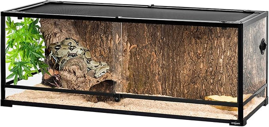 REPTI ZOO 67 Gallon Reptile Large Terrarium Newly Upgraded All Glass 48" x 18" x 18" Double Hinge Door with Top Ventilation Reptile Terrarium(Knock-Down)