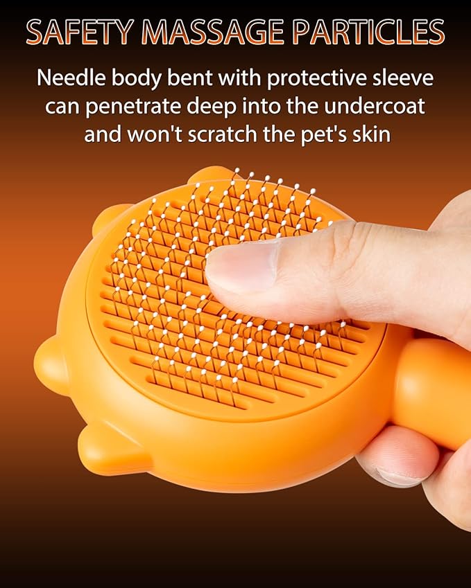 Self-Cleaning Dog & Cat Slicker Brush, Skin Friendly Deshedding Grooming Tool for Long or Short Haired Dogs Cats Rabbits, Dog Shedding Brush with Release Button - Pumpkin