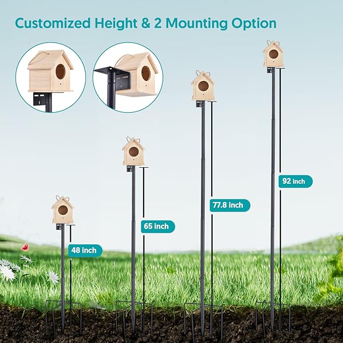 Bird Feeder Pole 92 Inch True Heavy Duty Birdhouse Pole with Squirrel Proof Baffle for Outdoor, Adjustable Bird Feeder Stand with 4 Shepherds Hook Mental Tray for Garden Attracting Wild Birds