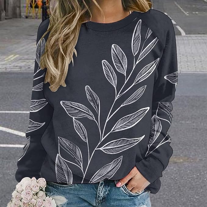 Womens Long Sleeve Tops Y2k Japanese Art Print Sweatshirts Fall Pullover for Women Crewneck Vintage Shirts Boho Tops