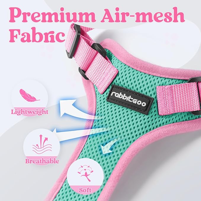 rabbitgoo Cat Harness and Leash Set, Escape Proof Soft Adjustable Vest Harnesses for Outdoor Walking, Easy Control Breathable Kitten Jacket with Reflective Strips, Green & Pink, XS