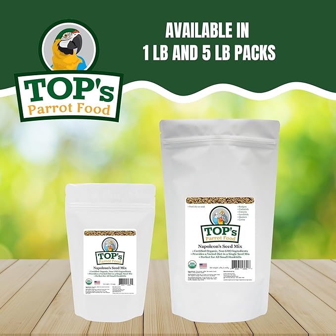 TOP's Napoleon's Seed Mix for All Small Hookbills, Non-GMO, Soy Free, Corn Free, USDA Organic Certified, 5 lb