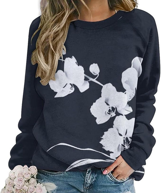 Womens Long Sleeve Tops Y2k Japanese Art Print Sweatshirts Fall Pullover for Women Crewneck Vintage Shirts Boho Tops