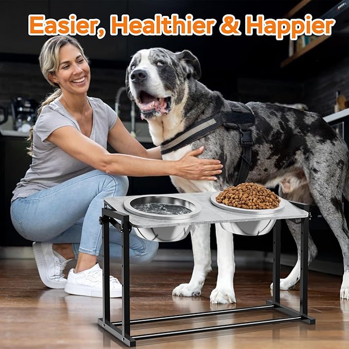 Elevated Dog Bowls for Extra Large Dogs, 4 Height Adjustable Tilted Raised Dog Bowl Stand with 2 Stainless Steel 3L Bowls, 16.1" Tall Dog Feeder for Giant Breed