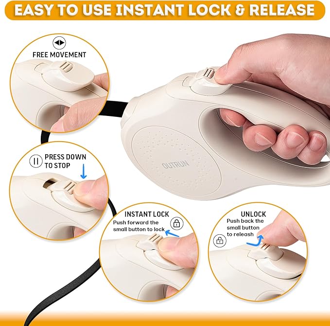 OUTRUN Retractable Dog Leash 16 FT Walking Leash up to 55 lb, Strong Nylon Tape No Tangle, Heavy Duty One-Handed Brake Lock Perfect for Small & Medium Sized Dogs and Pets