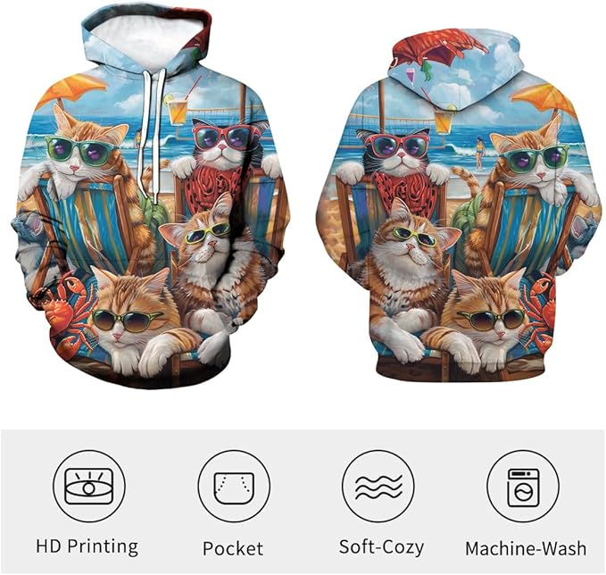 Unisex Adults 3D Dog Cat Printed Hoodies for Men Women Pullover Novelty Sweatshirts with Pockets