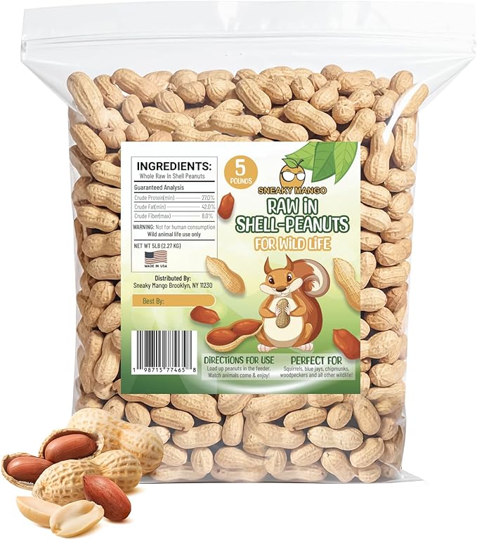 Premium Quality Raw Peanuts in Shell - 5 Pounds – All-Natural Food for Squirrels, Deer, Birds, and Other Wildlife Animals – Grown in The USA for Healthy Nutrition