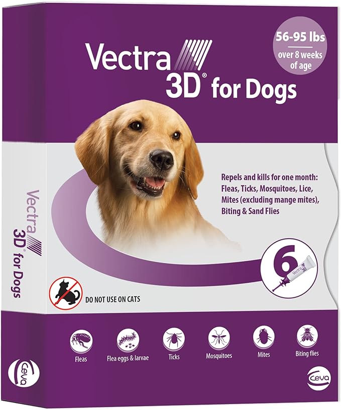 Vectra 3D for Dogs Flea, Tick & Mosquito Treatment & Prevention for Large Dogs (56 to 95 lbs) , 6 month supply