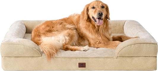 EHEYCIGA Orthopedic Dog Beds for Extra Large Dogs, Waterproof Memory Foam XL Pet Bed with Sides, Non-Slip Bottom and Egg-Crate Foam Big Dog Couch Bed with Washable Removable Cover, Greige