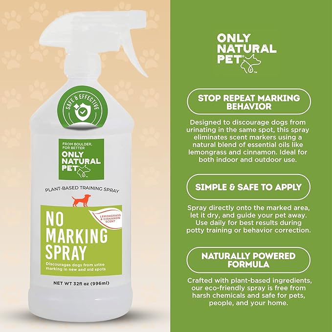 ONLY NATURAL PET No Marking Deterrent Spray for Dogs – Indoor Outdoor Urine Prevention - Stain & Odor Eliminator - Potty Pet Training Aid to Deter Peeing or Marking Carpet or Furniture – 32 Fl Oz