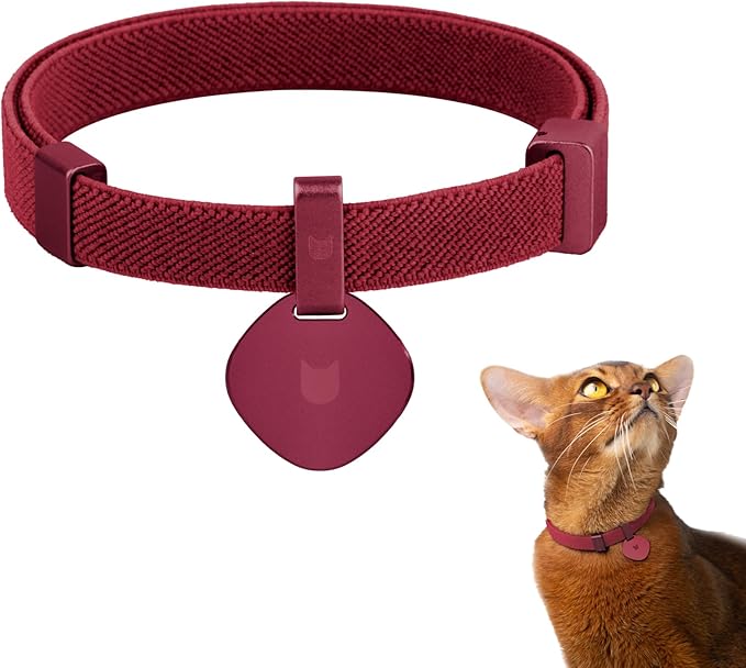 Safety Cat Collar Pro Pendant Tag Set - U.S. IDA Gold Award Design, Elastic Quick Release Non Breakaway Cat Collar Adjustable with Charm for Kitten Small Large Cats (Burgundy, S)