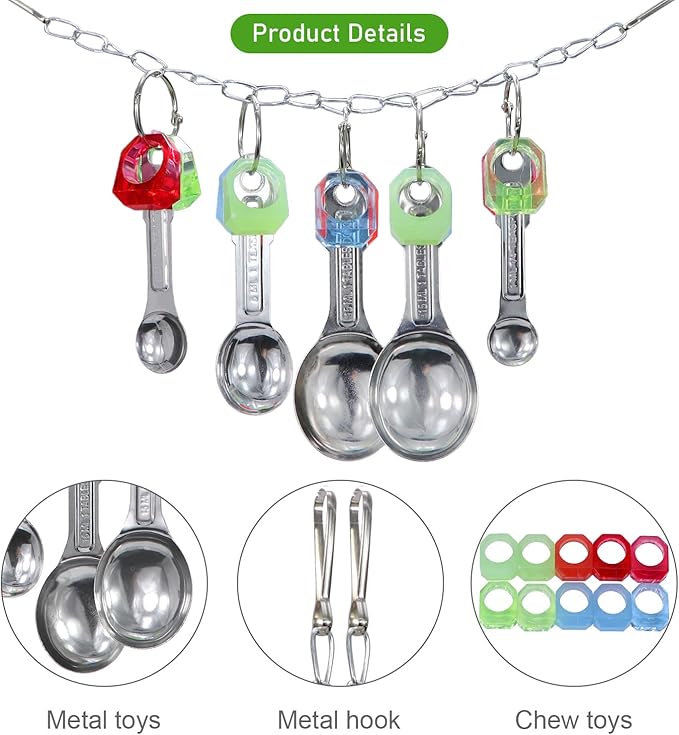 Litewoo Bird Stainless Steel Bell Toys, Safe and Stable Hanging Spoons Pipe Chew Bite Toy（E）
