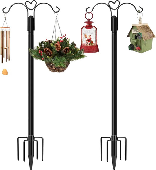 XDW-GIFTS Shepherds Hooks for Outdoor, 2-Pack 108 Inch Heavy Duty Bird Feeder Pole, Garden Pole for Hanging Plants, Lantern, Hummingbird Feeder, Hanging Plant Stand with 5 Base Prongs