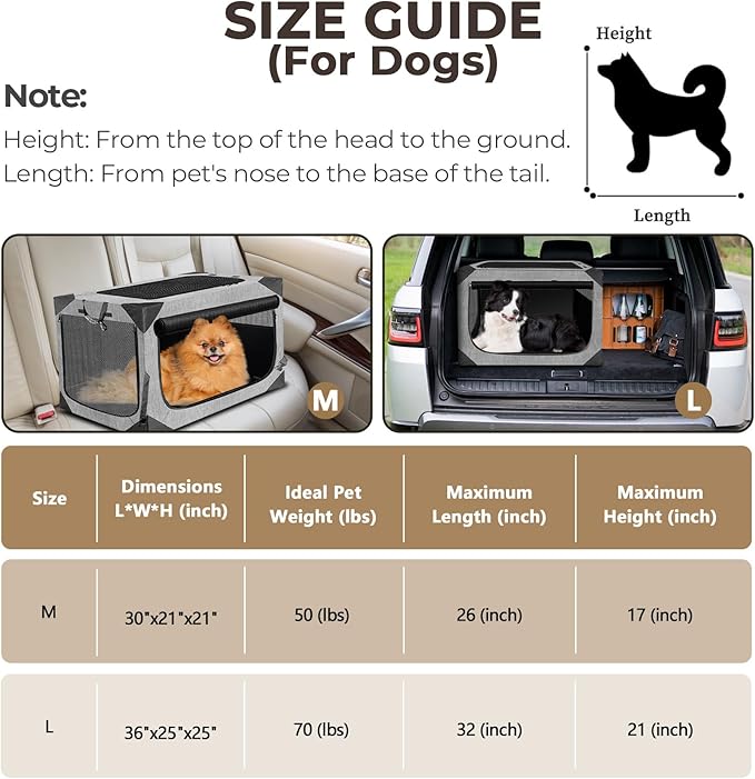 Dog Crate, Collapsible Soft Travel Crate for Large Dogs (3 Year Warranty), Indoor & Outdoor Portable Pet Kennel with Chew-Proof Mesh Window (Dark Gray, 30" L x 21" W x 21" H)