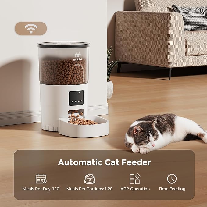 IMIPAW 5G WiFi Automatic Cat Feeder and Water Dispenser, Timed Dry Food Dispenser APP Remote Control, Programmable Portions, with Desiccant, Cat Fountains for Drinking with Filter, Small Pets (Combo)