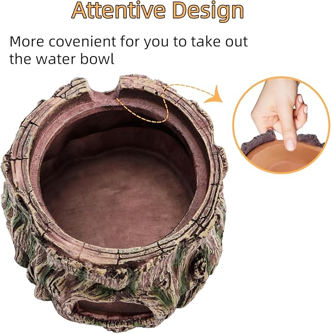 Reptile Hide Cave, Reptile Hideout with Detachable Base and Humidity Dish, 3 in 1 Lizard Snake Hiding Place Tank Terrarium Decor for Gecko, Crabs, Amphibian, Turtle