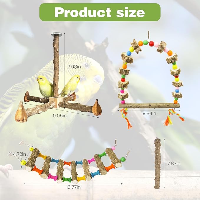 Parrot Cage Accessories-Pure Wood Parrot Perches Toys,Climbing Ladder,Bird Rotating Perch,Bird Swing,Suitable for Parakeet,Conure,Cockatiel,Mynah,Love Birds Finches