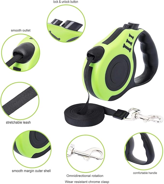 PETIMP Retractable Dog Leash Lightweight 16FT Leash, with Folding Bowl,Dispenser,Waste Bags, for Small Medium Dogs(Green)
