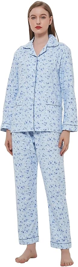 GLOBAL Flannel Pajamas for Women 2-Piece Comfy and Cozy Flannel Pj Set Cotton Loungwear