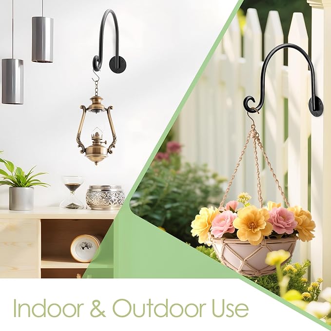 AJART Hanging Plant Hanger Outdoor: Bird Feeder Wall Hooks - 8 Inch Plant Bracket Hook for Hanging Flower Baskets 4 Pieces