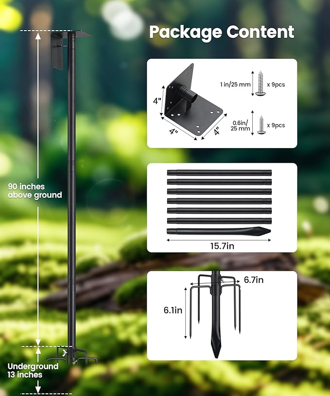 Bird Feeder Pole, 103 inch Bluebird House Pole for Outside Heavy Duty with 5 Prongs Base, Smart Bird Feeder Stand for Outdoor Wild Birds Watching, Birds Buddy Mounting Poles