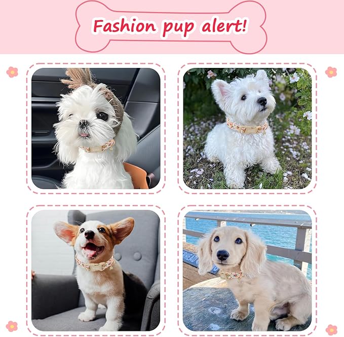 Handmade Cotton Floral Dog Collar,Blooming Pastel Roses Design Collar for Dogs, Breathable, Adjustable, Soft, and Comfortable Collars for Small Dogs, Trendy Daily Wear for Boy & Girl Puppy-M