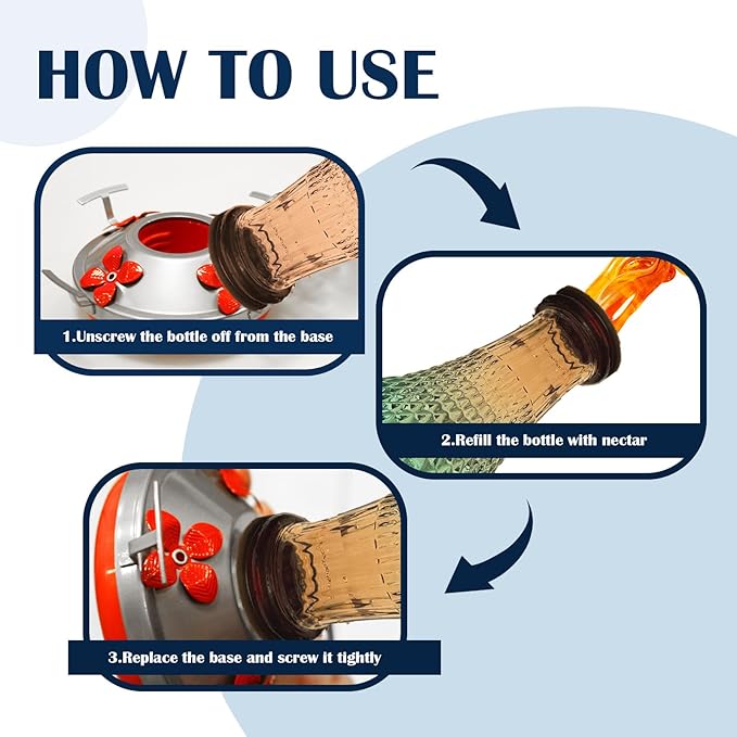 Hummingbird Feeder for Outdoors,17 OZ Glass Humming Bird Feeder for Garden,Backyard Decor,Four Flowers Feeding Ports,Leak Proof,Ant Moat Included,Humming Gifts for Mom/Women