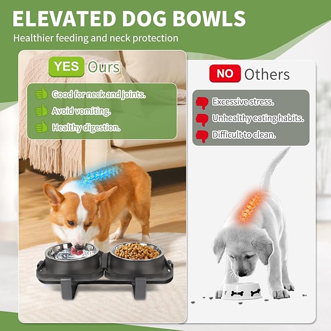 Elevated Dog Bowls, Stainless Steel Raised Dog Bowl with No Spill Dogs Food & Water Bowl for Small Medium Breed, Neater Dogs Feeding Station Non-Slip Water Bowls Set of 2 with Stand for Pet