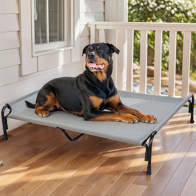 Veehoo XXL Outdoor Elevated Dog Bed, Raised Dog Cot for Extra Large Dogs, Cooling Washable Waterproof Pet Hammock Beds with Slope Headrest, Breathable Mesh and Sturdy Frame, XX-Large, Grey, CWC2204