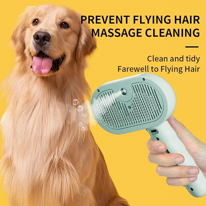 3-in-1 Steam Brush for Cats - Self Cleaning Cat Brush with Anti-Static & Shedding Control, Rechargeable Pet Grooming Tool for Long/Short Hair Cats & Dogs(Green)